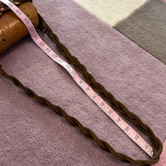 Vtg 70s Tooled Thick Stitch Flower Leather Braided Painted Bohemian Shoulder Bag - Picture 8 of 16